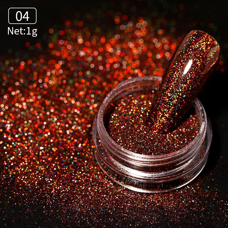 iridescent Powder On Nails iridescent Silver Red Glitter Chrome Sparking Shining Sequins Gel Polish Flakes Manicures Decoration