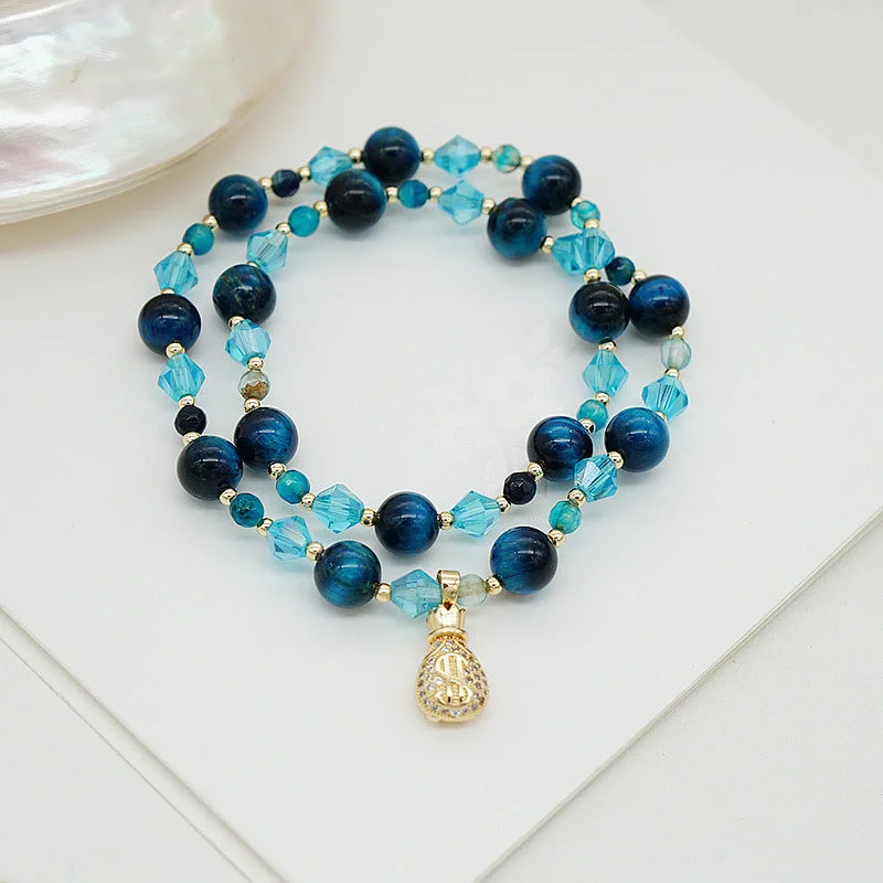 Fortune Blue Crystal Tiger Eye Bracelet