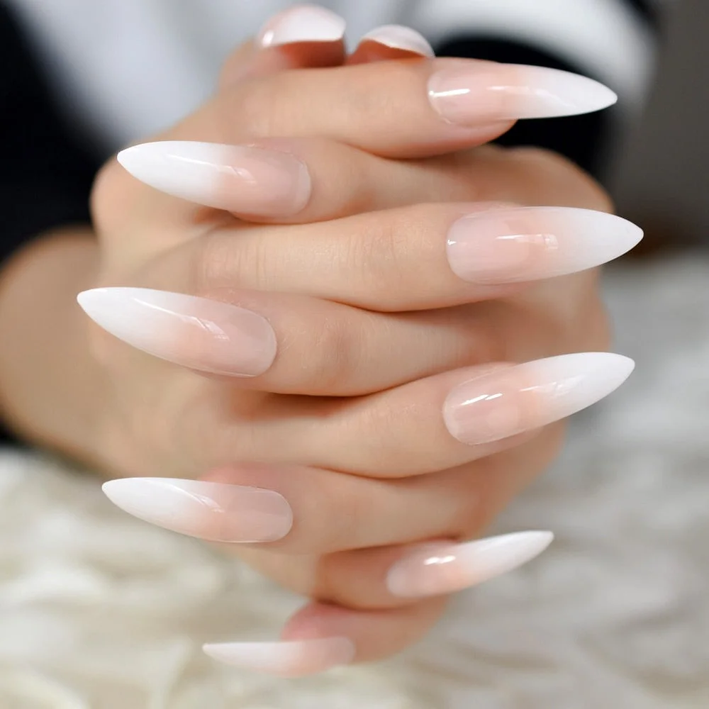 Ombre Extra Long French Nail Extreme Stiletto Sharp Gradient Nude White 24 Fake Nails Acrylic Nails Wholesale Manicure Tips