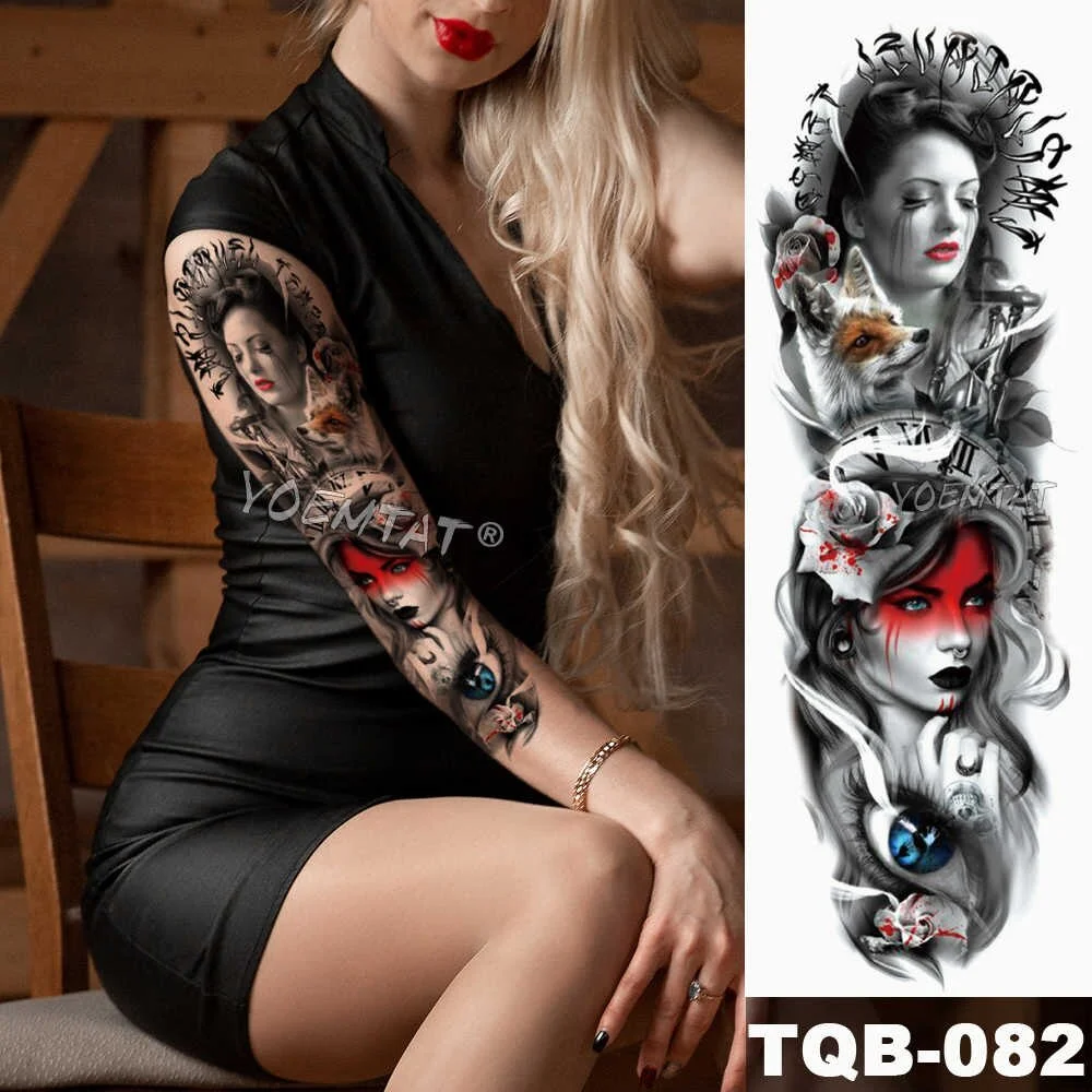 Large Arm Sleeve Tattoo Sketch Lion Tiger Waterproof Temporary Tatoo Sticker Wild Fierce Animal Men Full Bird Totem Tatto