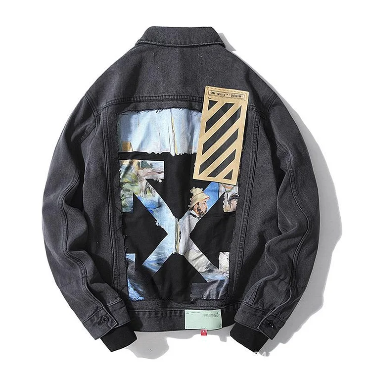 Off White Winter Coat Autumn and Winter Monet Oil Painting Graffiti Arrow