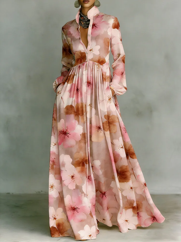 Women's Vintage print Elegant Romantic Vacation Maxi Dress