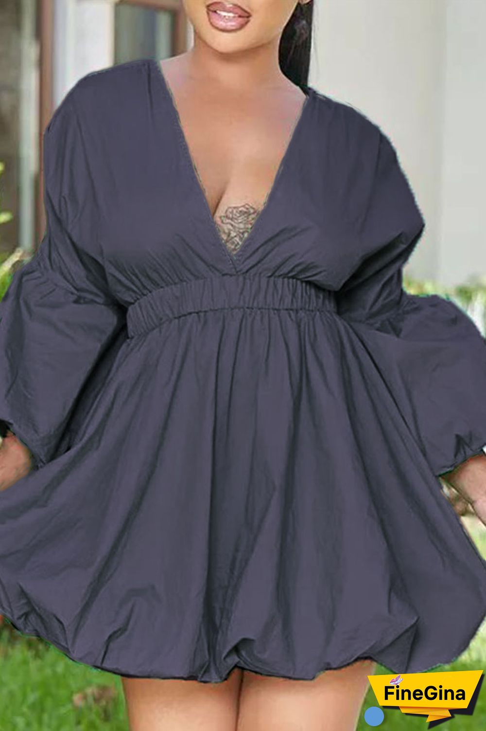 Black Elegant Solid Patchwork Fold V Neck Ball Gown Dresses