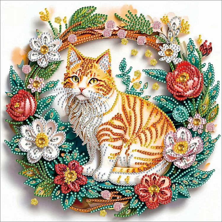 Paper Flower Orange Cat 30*30CM(Canvas) Special Shaped Drill Diamond Painting gbfke