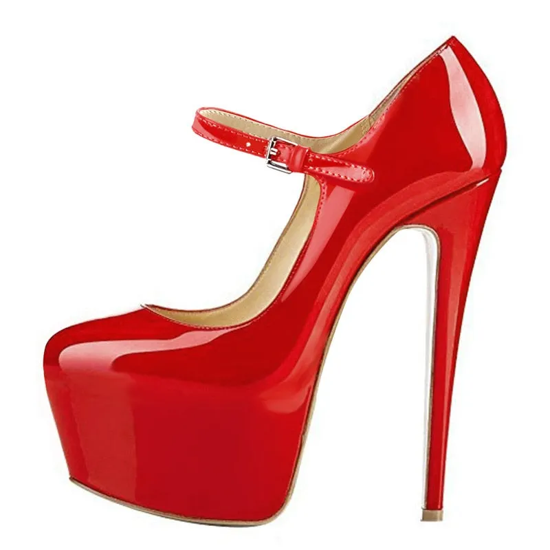 Onlymaker Women Mary Jane Platform Pumps Ankle Strap Stiletto 15~16cm High Heels Dress Buckle Shoes Large Size US5~US15