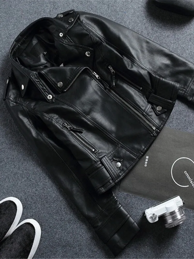 Uveng Autumn Women's PU Jacket Black Short Coat 2023 New Slim Collar Motorcycle Outwear Casual Faux LeatherJacket for Women