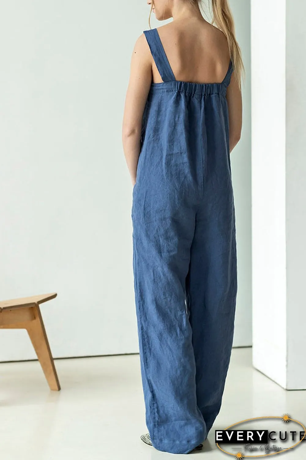 Square Neck Pockets Dungarees Jumpsuits