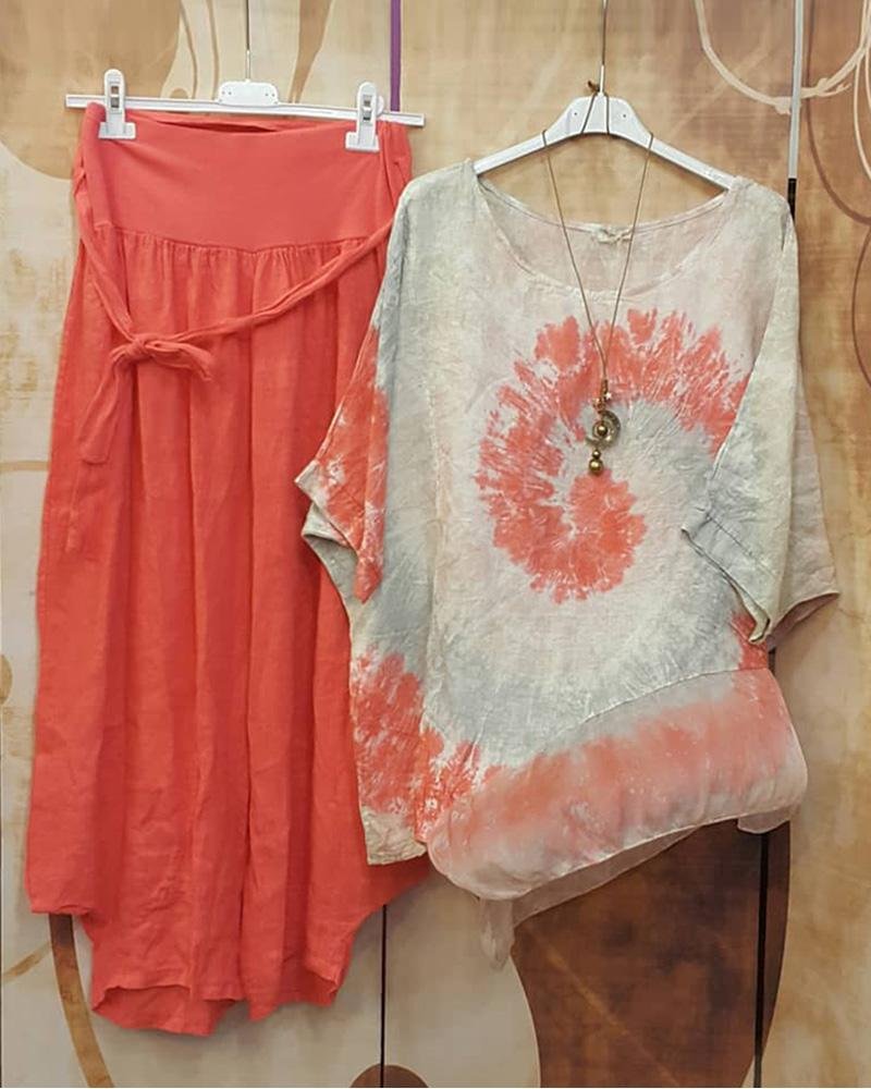 Comfortable Loose U Neck Two Piece Suit