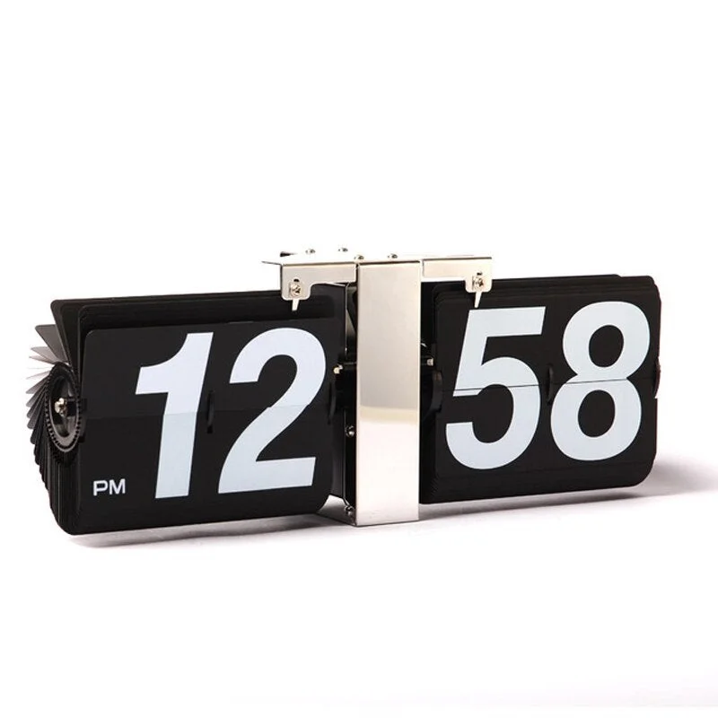 European Retro Flip Table Clock Stainless Steel Mechanical Automatic Flip Clock Home Decor Creative Flip Down Page Desk Clocks