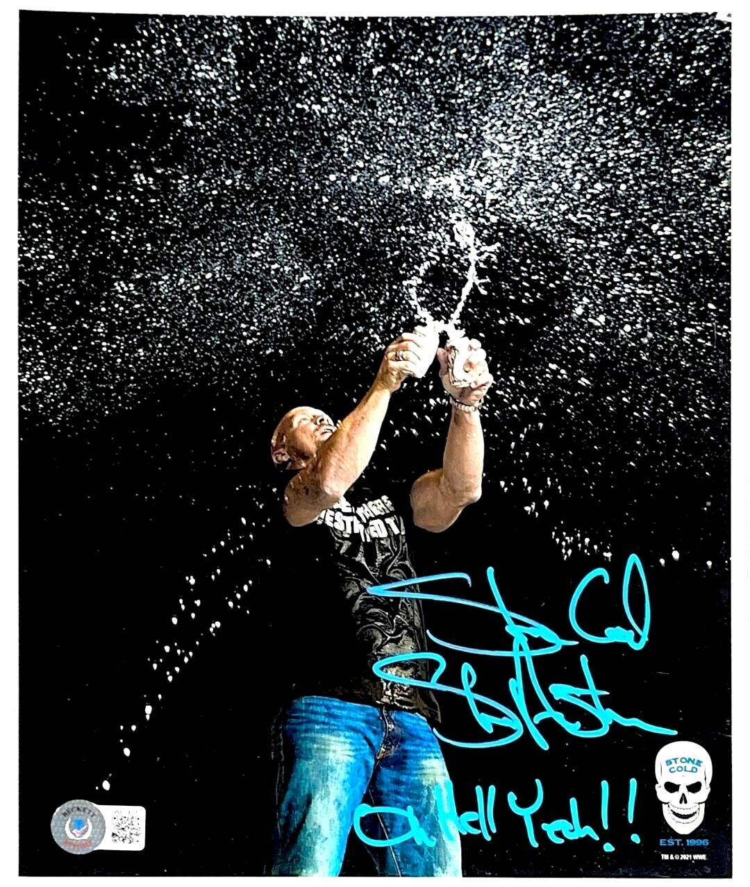 WWE STONE COLD HAND SIGNED INSCRIBED OH HELL YEAH 8X10 Photo Poster painting PROOF BECKETT COA