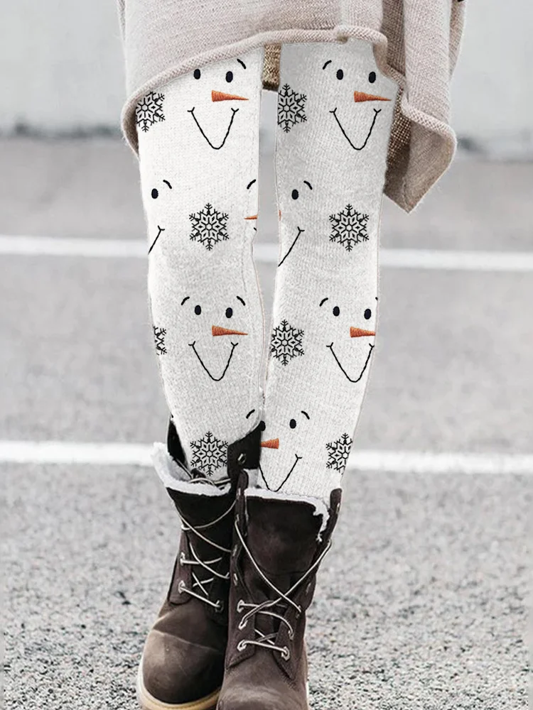 Snowman Faces & Snowflakes Embroidery Pattern Leggings