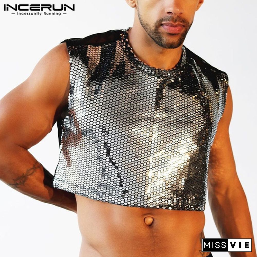 Sleeveless Silver Shirts Summer Clubwear Party Crop Tops