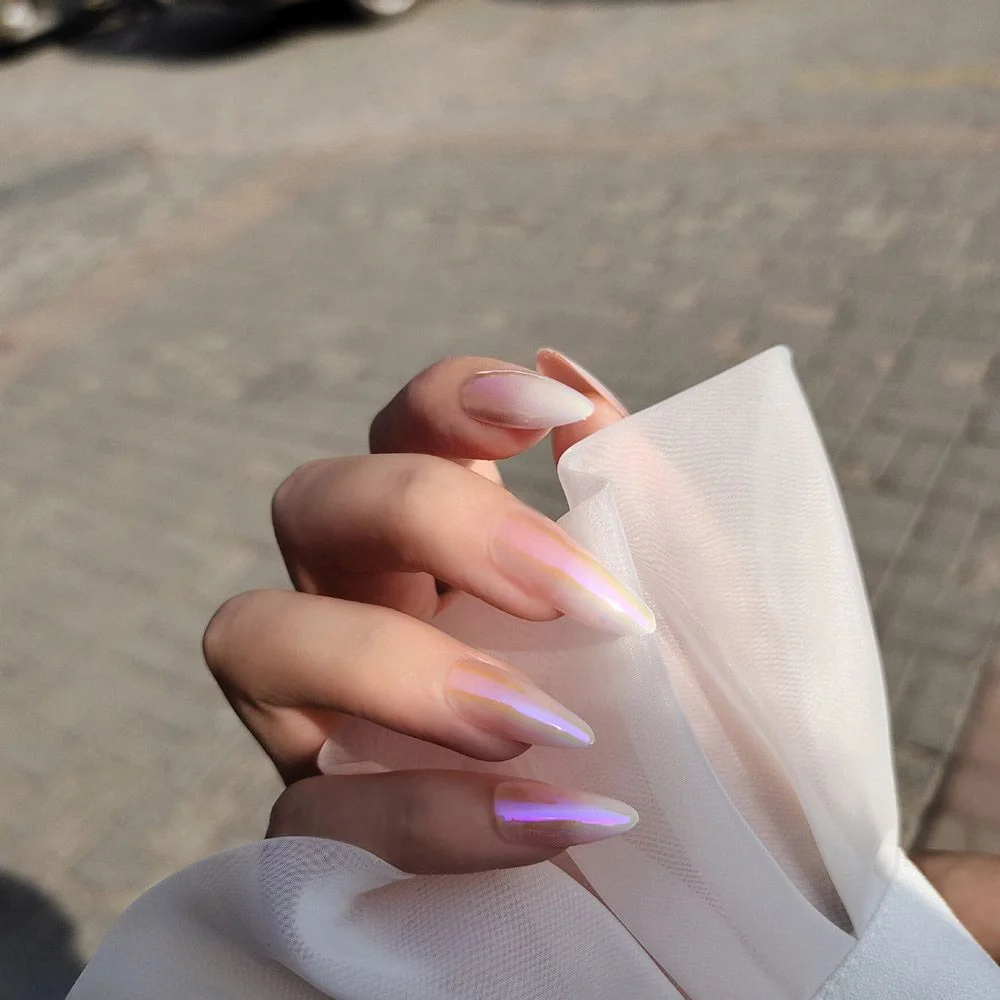 24pcs Aesthetic Northern Lights stiletto nail tips Simple Fashion Lasting Fake Nails Wearable Full Cover Finished Fingernails-Nail Inspo