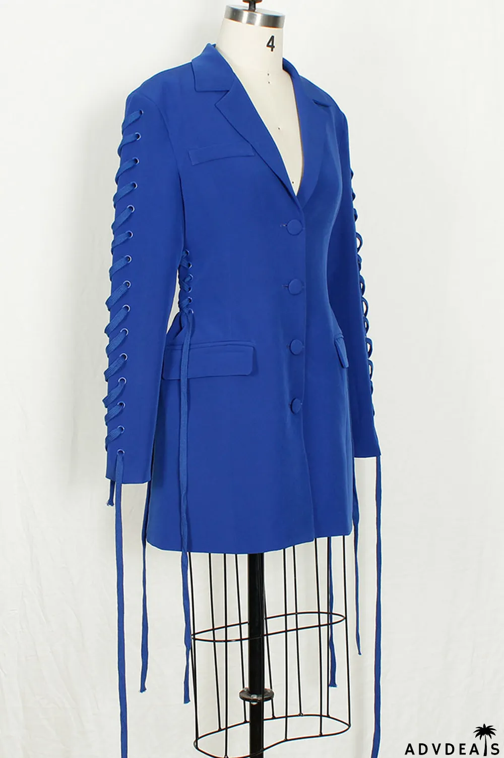 Blue Fashion Casual Solid Patchwork Frenulum Turn-back Collar Outerwear