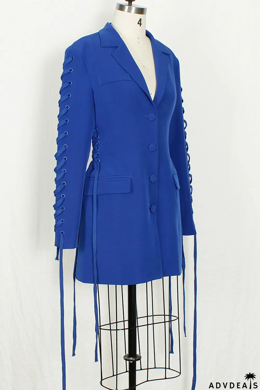 Blue Fashion Casual Solid Patchwork Frenulum Turn-back Collar Outerwear