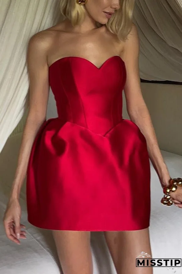 Love in The Air Off Shoulder Sweetheart Neck Bubble Hem Mini Dress