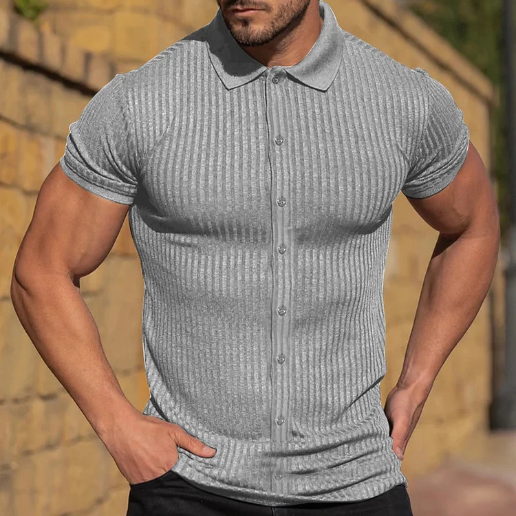 BrosWear Stretch Vertical Stripe Short Sleeve Polo Shirt