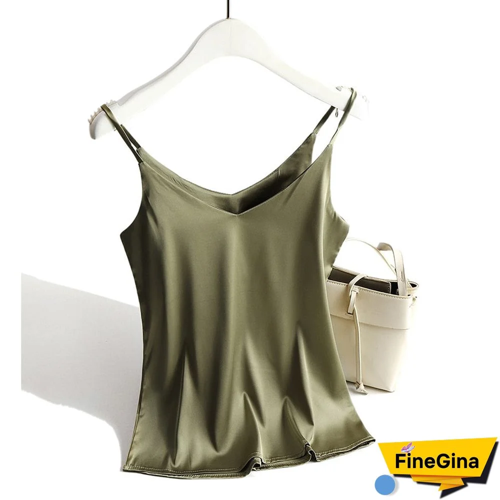 Spaghetti Strap Top Women Halter V Neck Basic White Cami Sleeveless Satin Silk Tank Tops Women'S Summer Camisole Plus Size