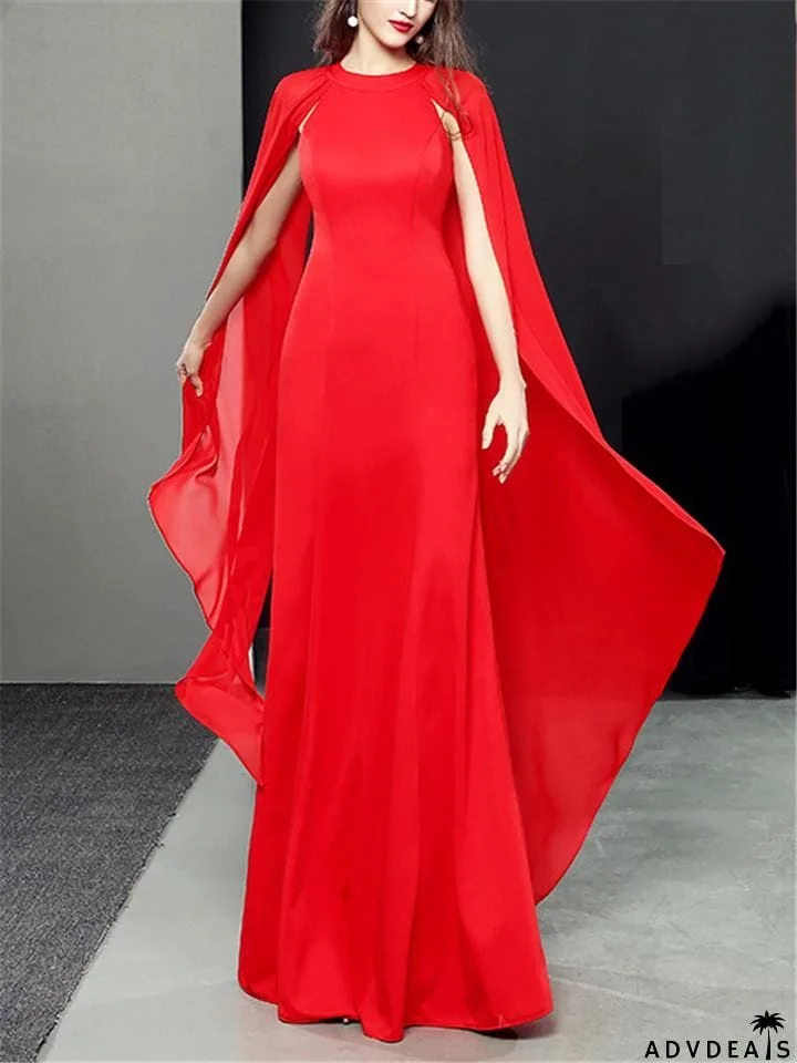 Flattering Halter Neck Fitted Waist Cap Sleeve Maxi Dress for Evening Party