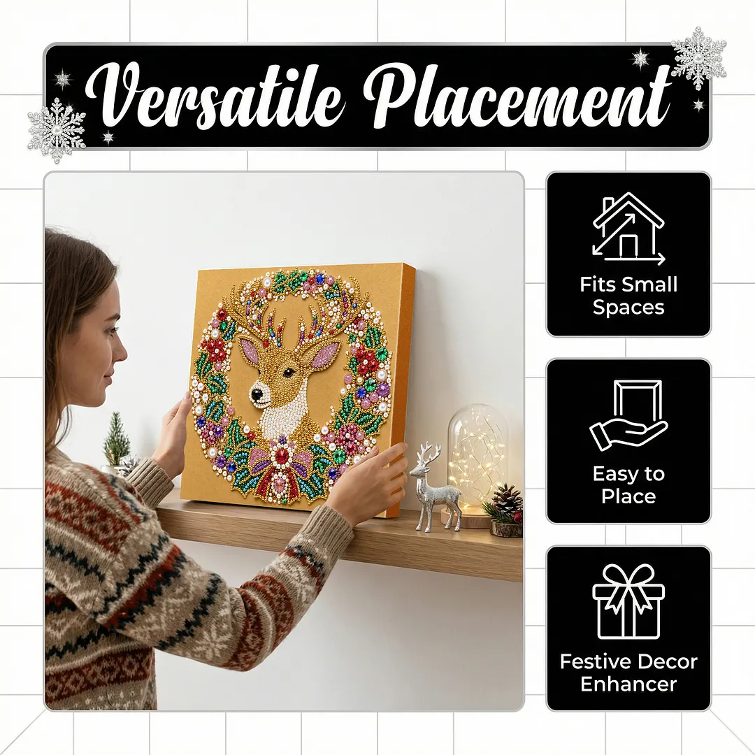 Christmas Reindeer Wreath Framed Pearl Painting Kit 25x25cm for Adults