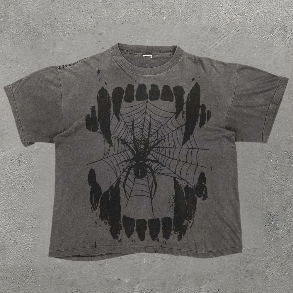 Spider Web & Skull Teeth Graphic T-Shirt