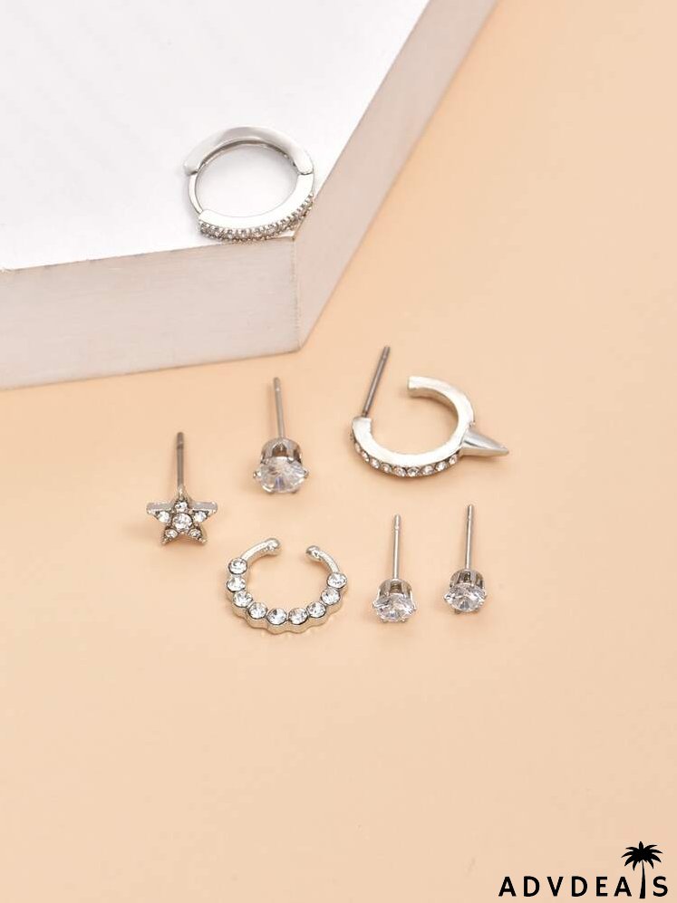 7pcs Rhinestone Decor Earrings Set