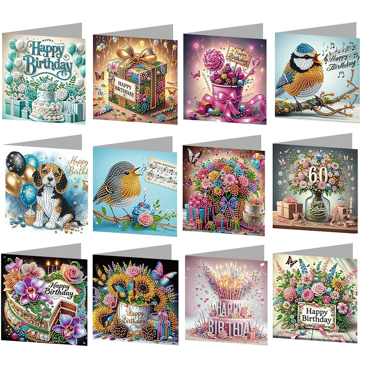 【Greeting Card】12Pcs Birthday Diamond Painting Greeting Card for Adult Beginner Home Decor DIY Crafts Gift gbfke