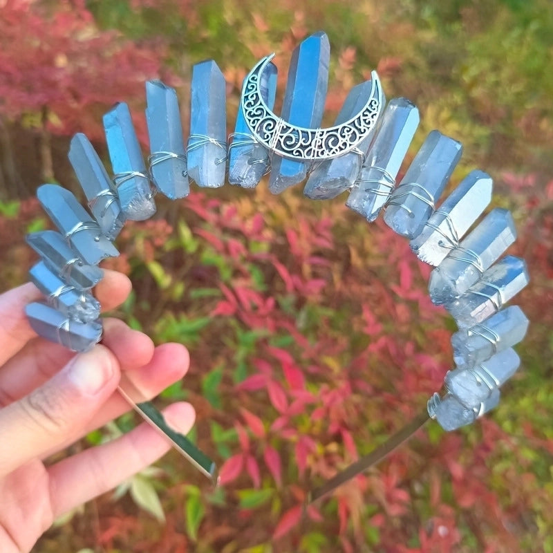 Retro Geometric Moon Natural Crystal Hair Band