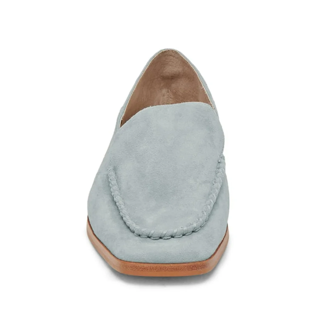 Light Blue Slip-On Square Toe Flat Vegan Suede Loafers Women