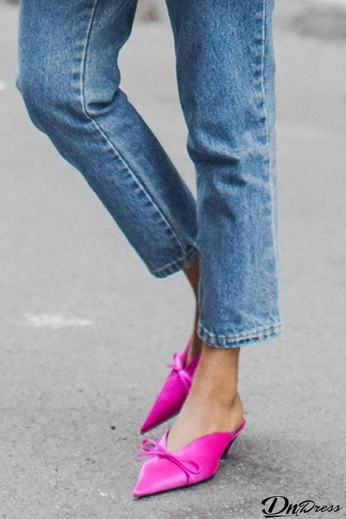 Pointed Toe Low Heel Mules Flip Flop