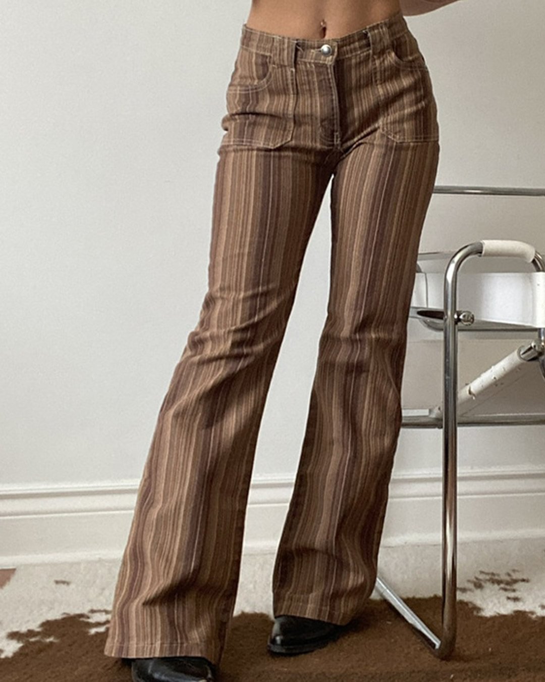 Fashionv-Striped Low Waist Straight Pants