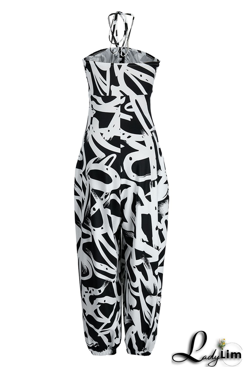 Blue Fashion Sexy Casual Print Backless Strapless Regular Jumpsuits