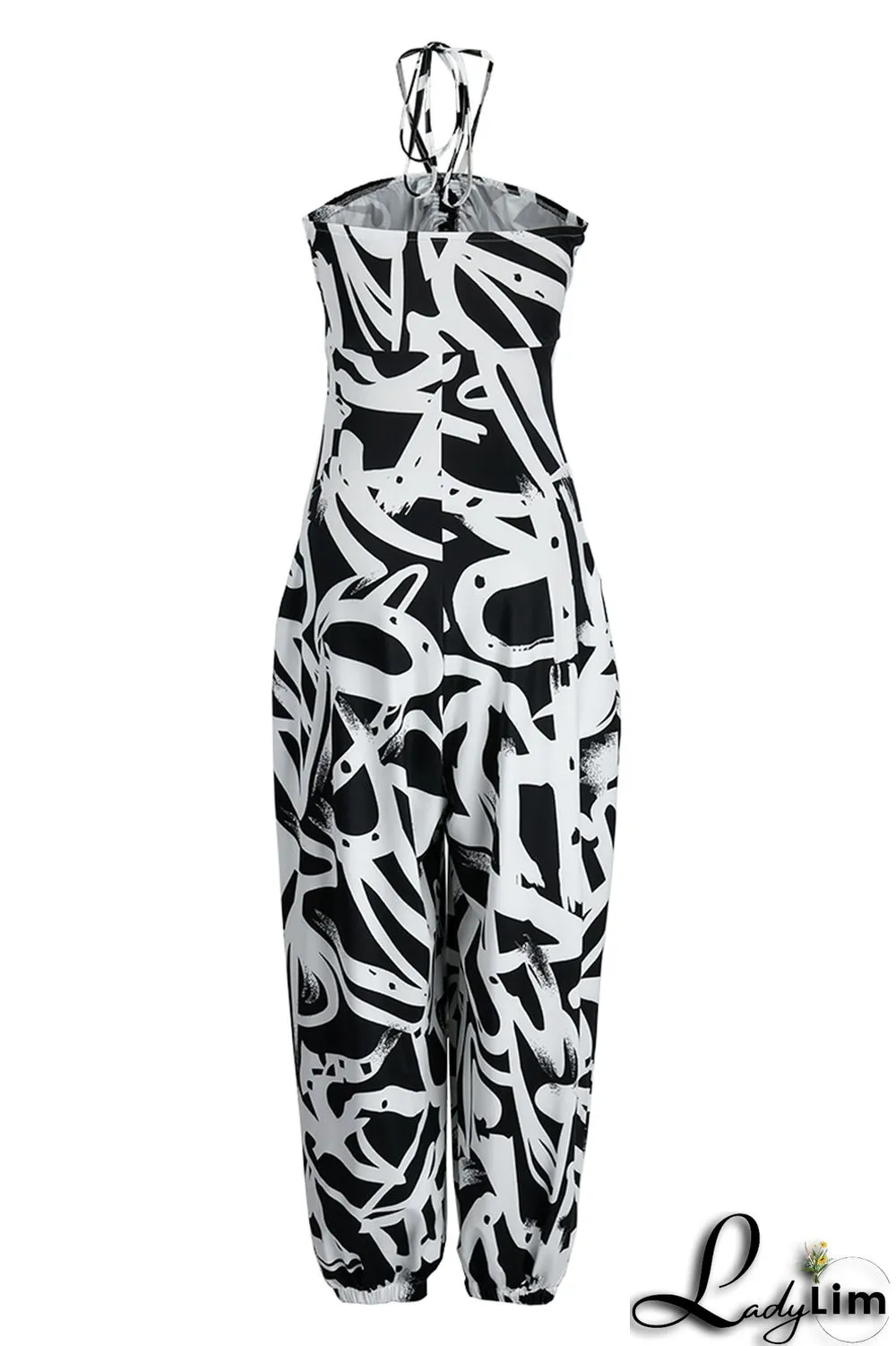 Blue Fashion Sexy Casual Print Backless Strapless Regular Jumpsuits