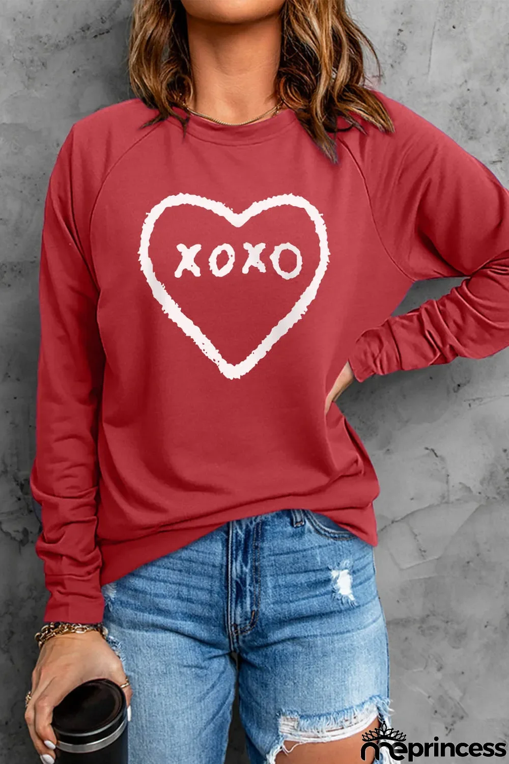 Red xoxo Heart Pattern Print Valentines Sweatshirt