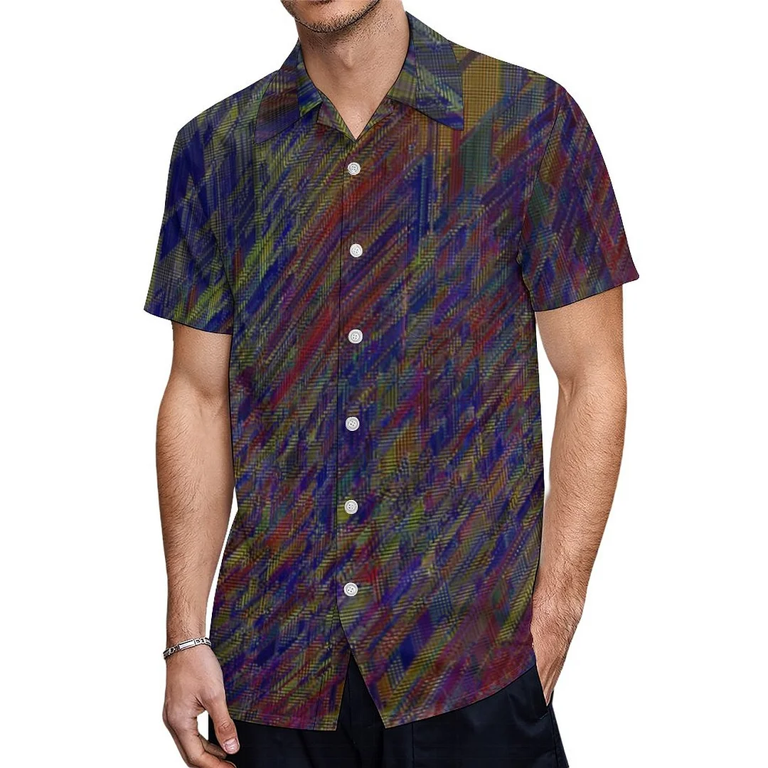 Short Sleeve Dark Glitch Hawaiian Shirt Mens Button Down Plus Size Tropical Hawaii Beach Shirts