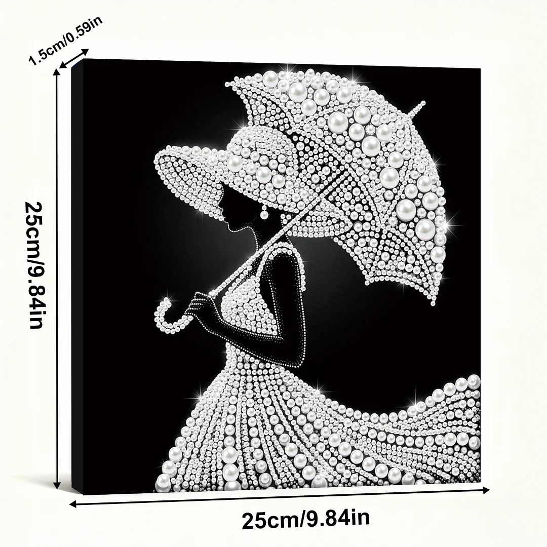 The Wealthy Lady With An Umbrella - DIY Pearl Diamond Art Kit With Frame 25*25cm