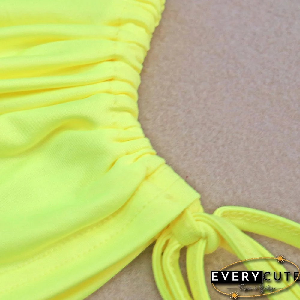 Yellow Side Drawstring One Shoulder Crop Vest