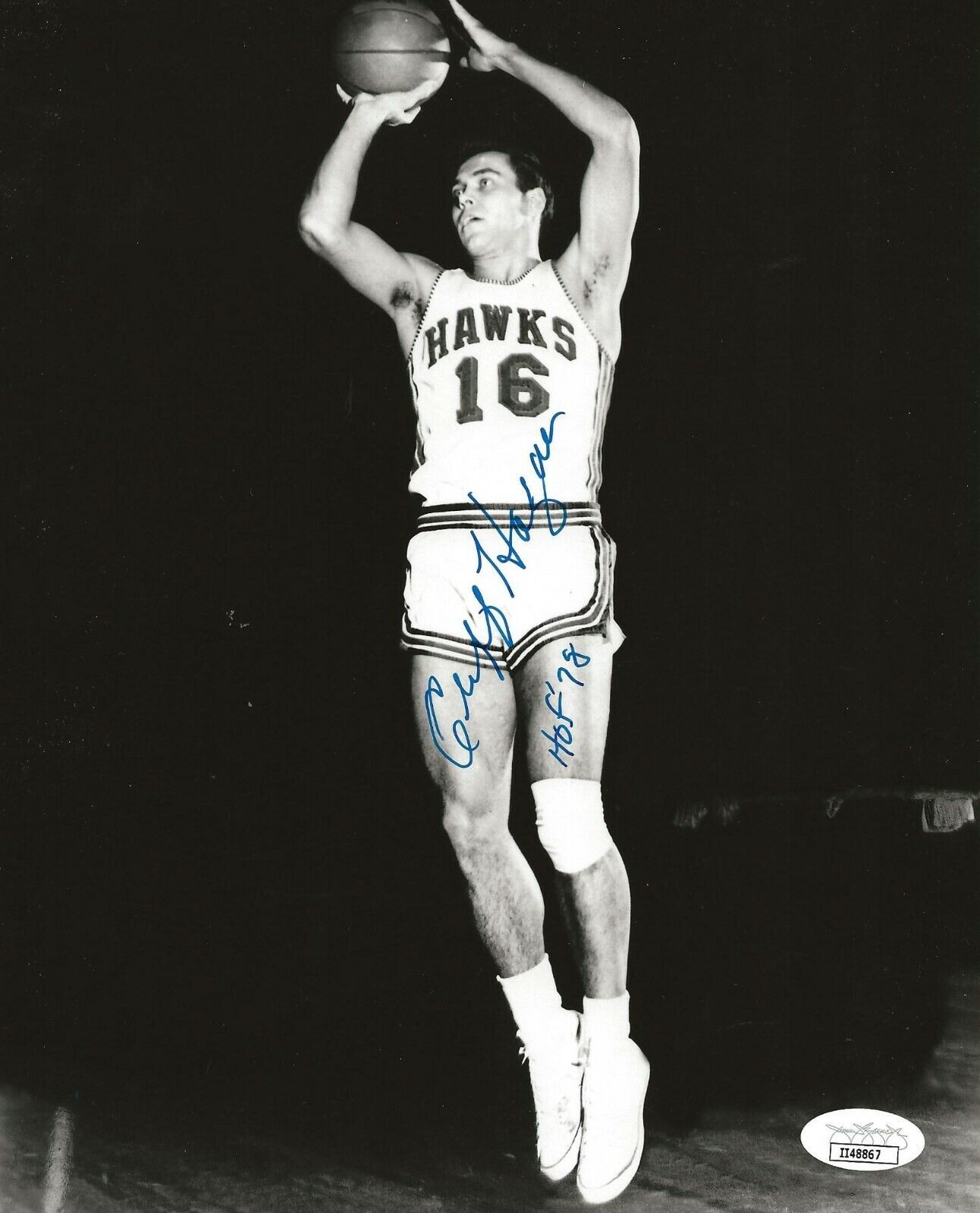 Cliff Hagan signed St. Louis Hawks 8x10 Photo Poster painting autographed HOF Inscription JSA