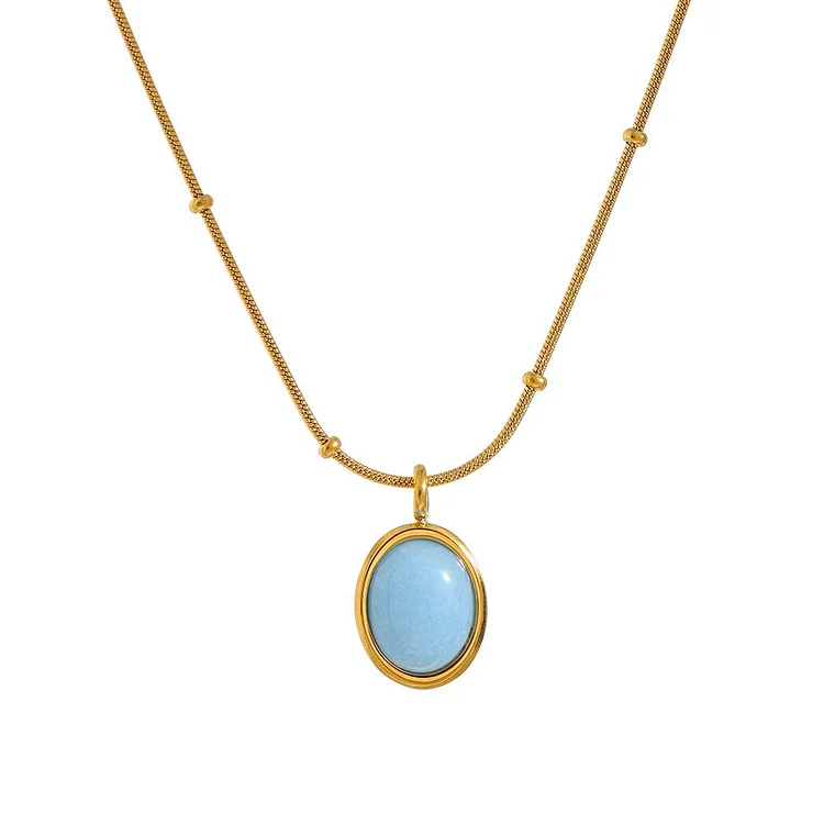 Natural Stone Exquisite Metal Texture Charm Pendant Necklace