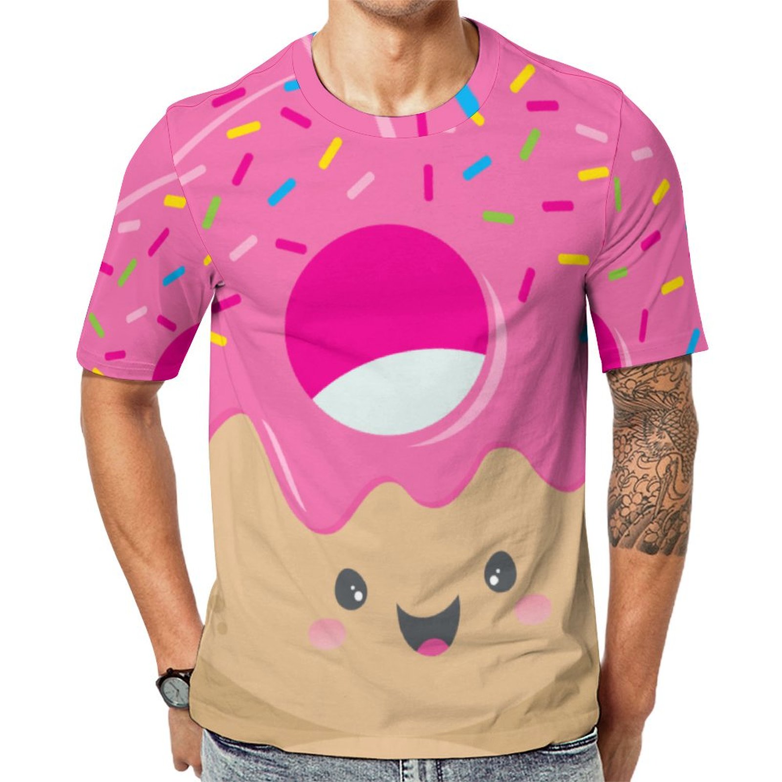 Kawaii Donut Delight Bold Colorful Sweet Sprinkles Short Sleeve Print Unisex Tshirt Summer Casual Tees for Men and Women Coolcoshirts