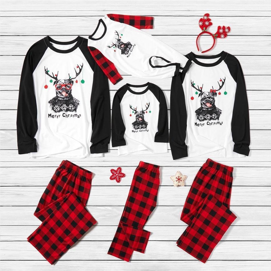 Family Matching Dressed Up Doggy Print Plaid Pajamas Set