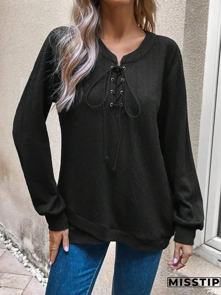 Lace Up Front Drop Shoulder Sweatshirt