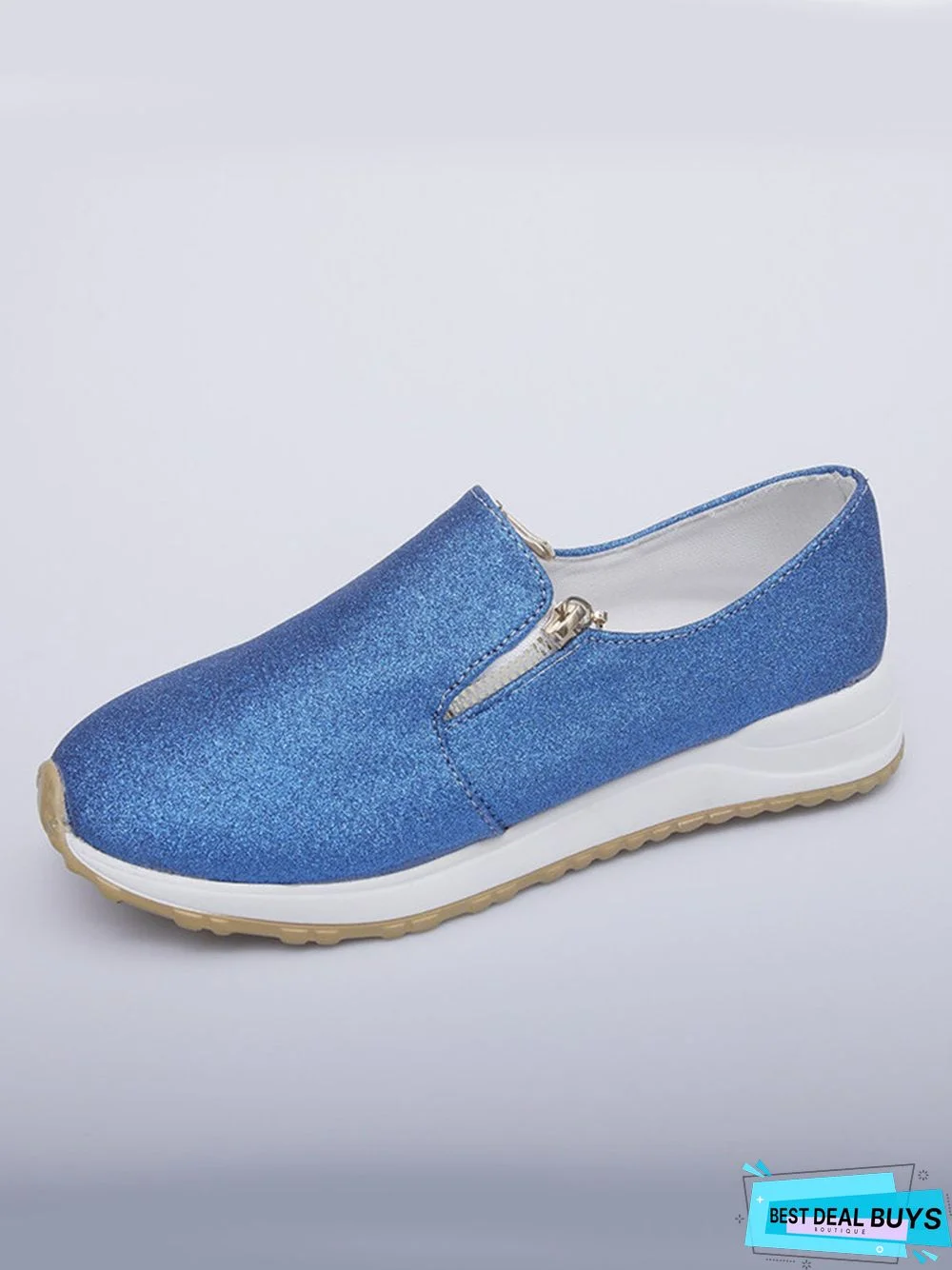 Lightweight Soft Sole Zip Glitter Casual Sneakers