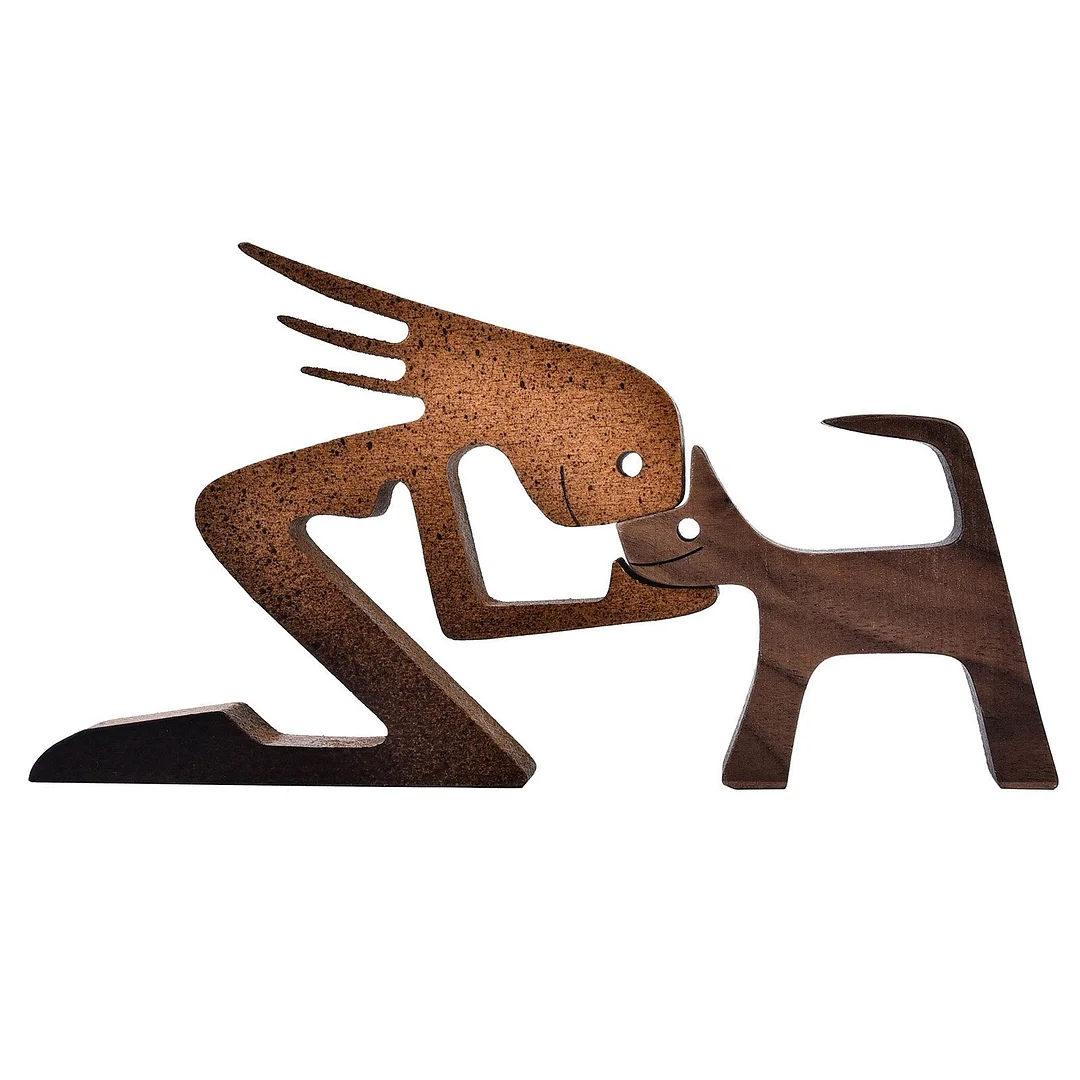 Handmade Wooden Sculpture Dog Figurines Craft Wood Home Decoration For Engraved Home Office Shelf Gift Natural