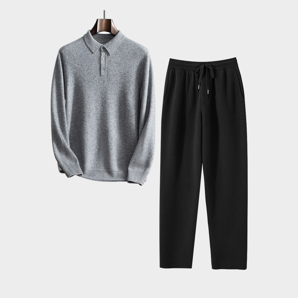 Men's Cashmere Polo Shirt and Pants Set | Casual Outfit REAL SILK LIFE