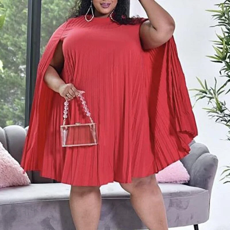 CARTOONH Women Red Dress Loose Cloak Sleeve Pleat Party Event Sexy Occasion Birthday African Large Plus Size Ladies Female Vestidos Robes