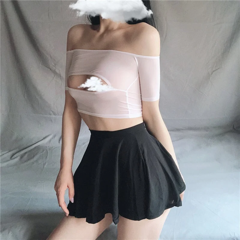 Micro Mini Skirt Club Lingerie Sexy Wear Sheer See Through Skirts Sexy Women Ice Silk A-Line Pleated Skirt Low Waist Lingerie
