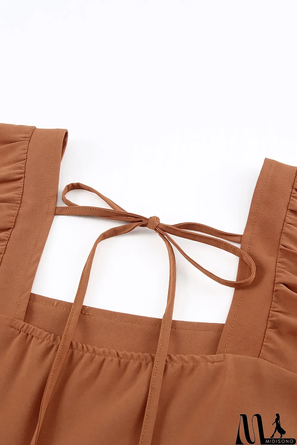 MidiSono - Brown Square Neck Half Sleeve High Low Mini Dress