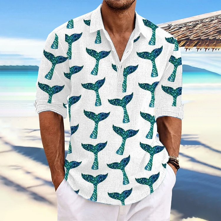 Men's Casual Hawaiian Print Stand Collar Shirts