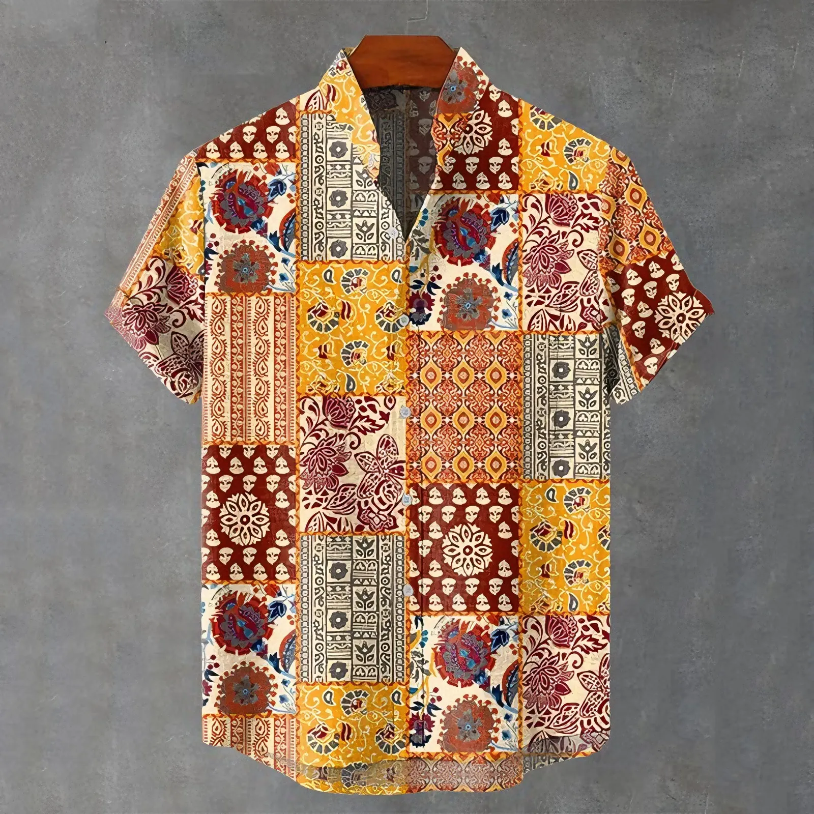 Vintage Floral Patchwork Art Print Casual Cotton Linen Shirt  artssus